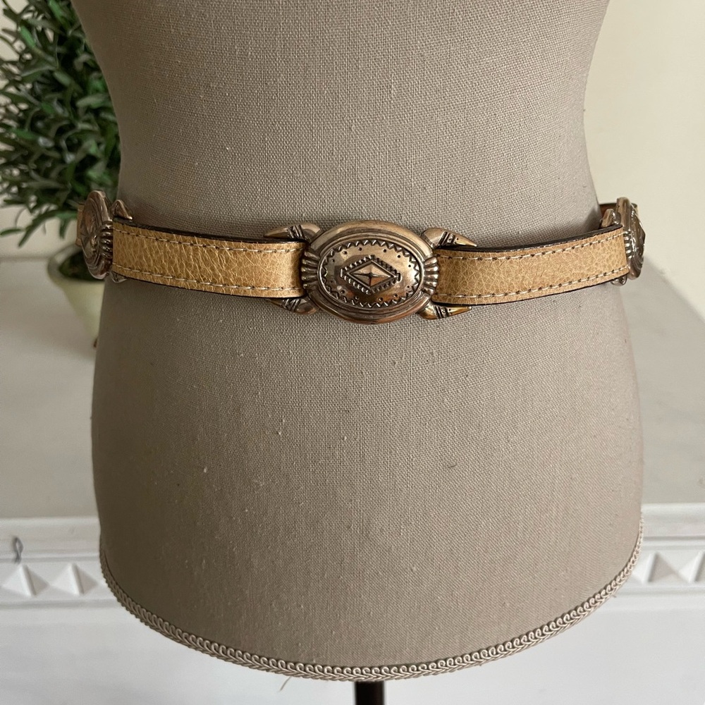 Double J Saddlery Five Decorative Buckle Beige Belt